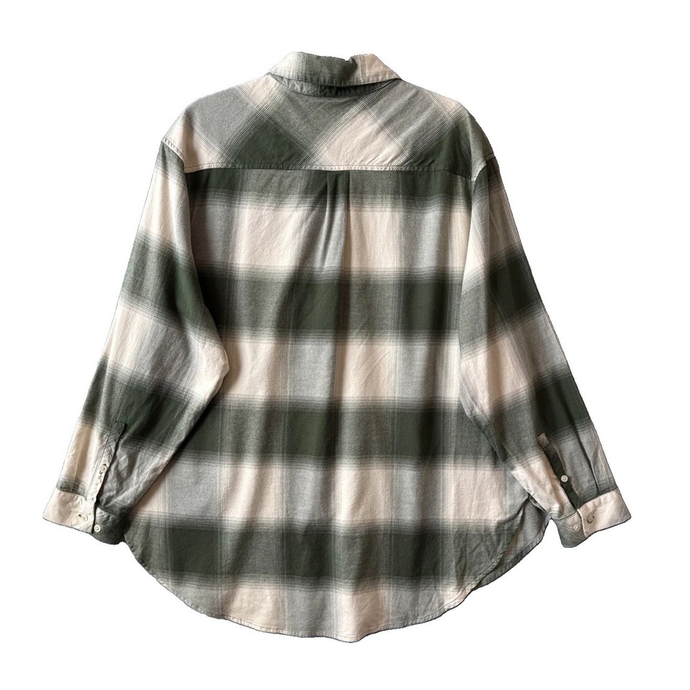 NWT Ava Viv Plaid Flannel Button Down Shirt Green Cream Plus 1X Soft Shacket - Picture 2 of 11